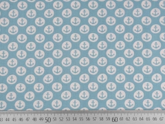 Baumwollstoff Anker im Kreis, wei� auf hellblau