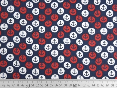 Baumwollstoff  Anker im Kreis, wei� rot auf dunkelblau