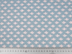 Baumwollstoff Fische, wei� auf hellblau