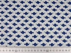 Baumwollstoff Fische, dunkelblau auf hellgrau