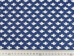 Baumwollstoff Fische, wei� auf dunkelblau