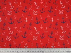 Baumwollstoff verschiedene Anker, wei�/navy auf rot