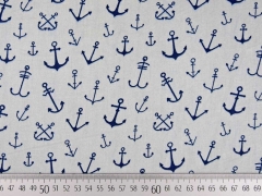 Baumwollstoff verschiedene Anker, dunkelblau auf hellgrau
