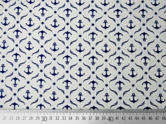 Baumwollstoff Anker & Sterne, dunkelblau auf grau