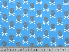 Baumwollstoff Totenk�pfe & Knochen, hellblau