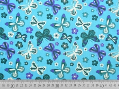 Baumwollstoff Schmetterlinge & Blumen, t�rkis