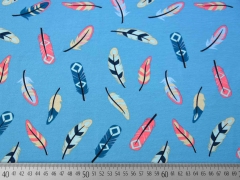 Jersey Federn Feathers coralle auf hellblau