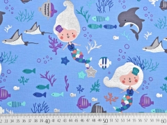 Jersey Glitzer Meerjungfrau, silber/hellblau