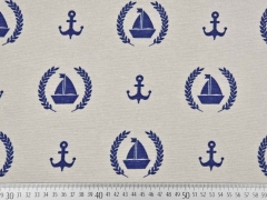 Dekostoff Anker & Boote, marineblau helltaupe