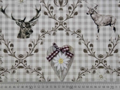 Dekostoff Digitaldruck Hirsche & Edelwei�, taupe cremewei�