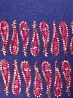 Jeansstoff Bord�re Paisley Stickerei, rot dunkelblau
