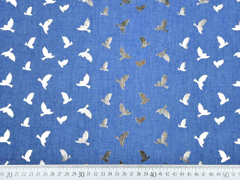 Jeansstoff Schwalben, gold metallic jeansblau