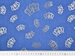 Stretchjeansstoff Kronen, goldfarbig jeansblau