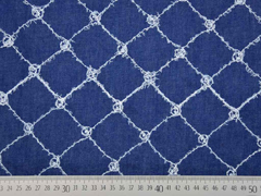 Jeansstoff bestickt Rauten Fransen, jeansblau