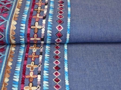 Jeans bestickt Bord�re Rauten, bordeaux jeansblau