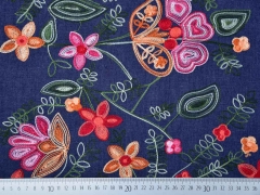RESTST�CK 38 CM leichter Jeans bestickt Blumen Bord�re, dunkelblau