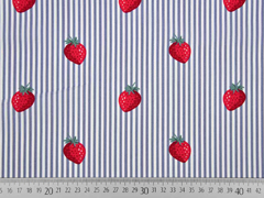 Baumwollestoff Streifen Erdbeeren,rot grau wei�