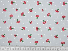 Baumwollstoff Batist Pilze Punkte, grau