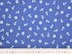 Jeansstoff Stretch Anker Steuerrad, wei� jeansblau