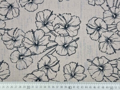 Viskose Leinen Hibiskus Blumen, , taupe schwarz