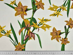 Viskose Leinen Blumen, gr�n senfgelb auf weiss