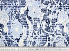 Jacquard Strickjersey Hahnentritt Blumen, ecrue hellblau