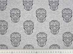 French Terry Sweat Totenk�pfe floral, grau melange