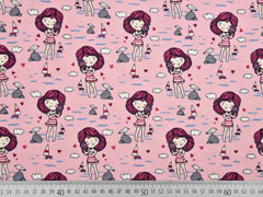 Jersey Strandm�dchen maritim, rosa himbeer grau