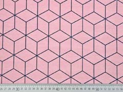 Dekostoff W�rfelmuster, dunkelblau auf rosa