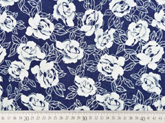 Stretchjeansstoff Blumen, wei� auf dunkelblau