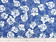 Stretchjeansstoff Blumen, wei� auf jeansblau