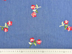 Jeansstoff Stickerei Bl�mchen, jeansblau