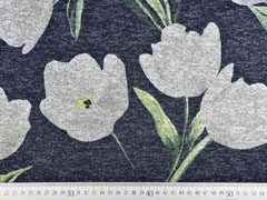 Strickjersey Blumen Tulpen, hellgrau anthrazit