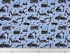 French Terry Baustelle Bagger, hellblau meliert