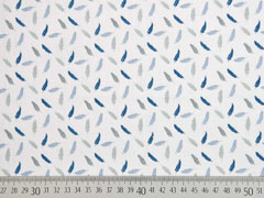 Baumwollstoff Federn, blau auf wei�