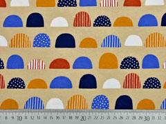 Jersey gemusterte Halbkreise, ocker navy terracotta auf beige