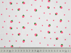 Voile Baumwollstoff Erdbeeren, gr�n pink wei�