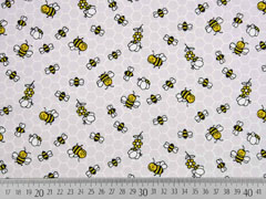 Baumwollstoff Waben Bienen, hellgrau
