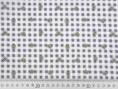 Baumwollstoff Blumen Karomuster, hellgrau grau