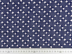 Viskosejersey Blumen P�nktchen, wei� dunkelblau