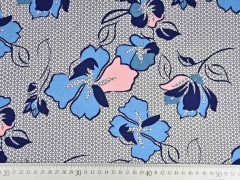 Viskosejersey Blumen grafisches Muster, dunkelblau wei�