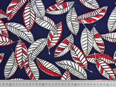 Viskosejersey Bl�tter, rot dunkelblau