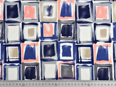 T-Shirtstoff Vierecke, apricot blau cremewei�