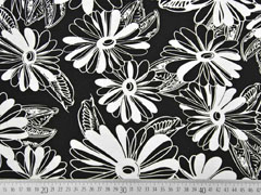 Viskosejersey gro�e Blumen, wei� schwarz