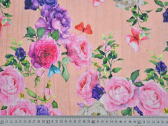 Blusenstoff Rosen Schmetterlinge Crinkle, apricot