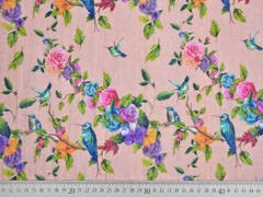 Blusenstoff V�gel Rosen Crinkle, bunt apricot