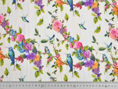Blusenstoff V�gel Rosen Crinkle,  bunt cremewei�