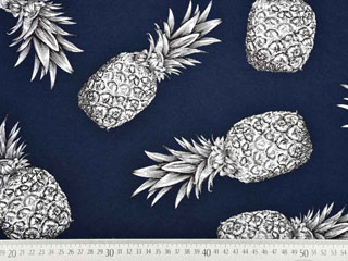 Blusenstoff gro�e Ananas Leinenlook, dunkelblau
