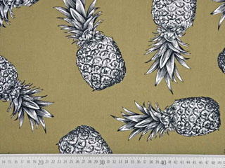 Blusenstoff gro�e Ananas Leinenlook, khaki