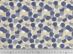 elastischer Blusenstoff gestreifte Kreise, beige dunkelblau wei�